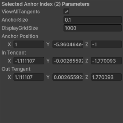 Spline Builder selected anchor parameters