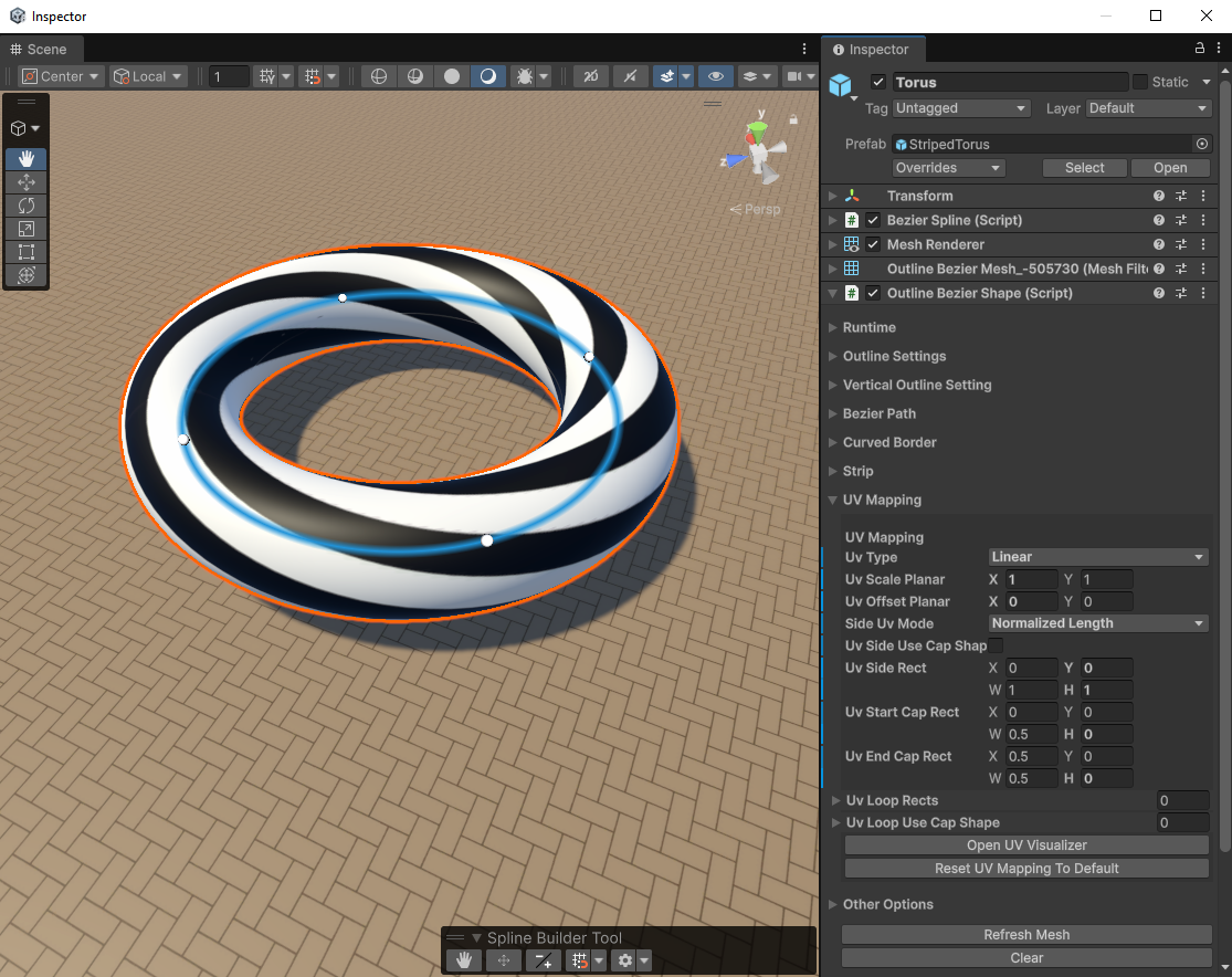 OutlineBezierShape UV mapping settings