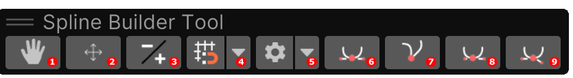 Spline Builder toolbar with numbered buttons